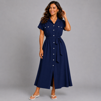 Button Front Shirt Dress with Tie Belt