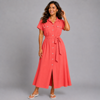 Button Front Shirt Dress with Tie Belt