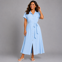 Button Front Shirt Dress with Tie Belt