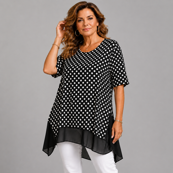 Polka Dot print Blouse with Chiffon Hem