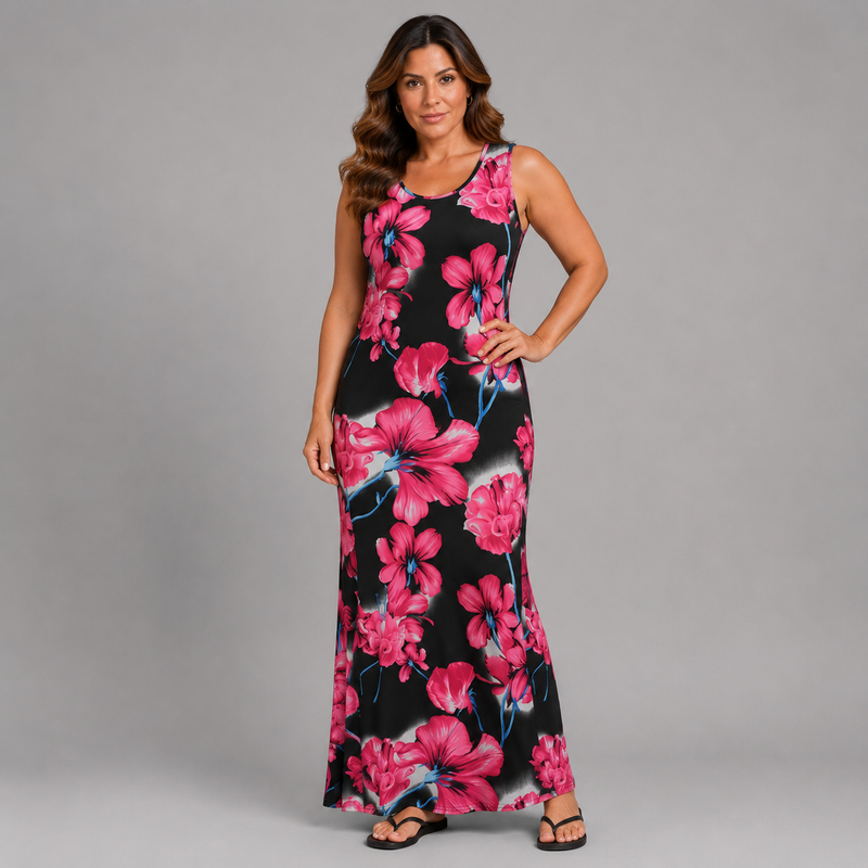Bold Floral Sleeveless Maxi Dress
