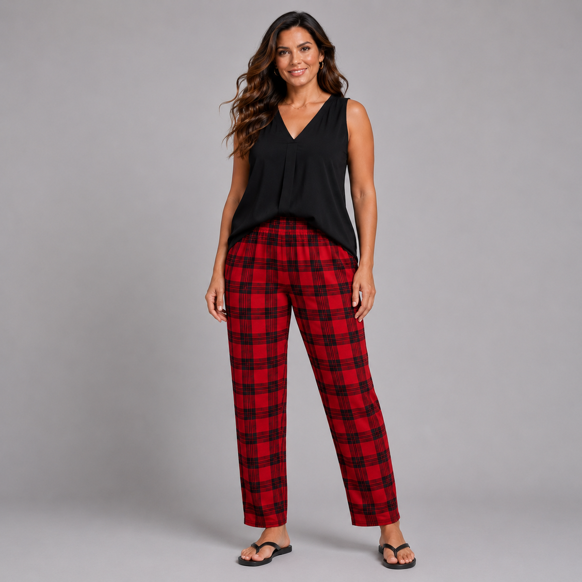 Red Tartan Elastic Waist Trousers
