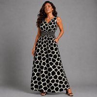 Giraffe Print Sleeveless V Neck maxi Dress with side Pockets