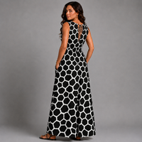 Giraffe Print Sleeveless V Neck maxi Dress with side Pockets