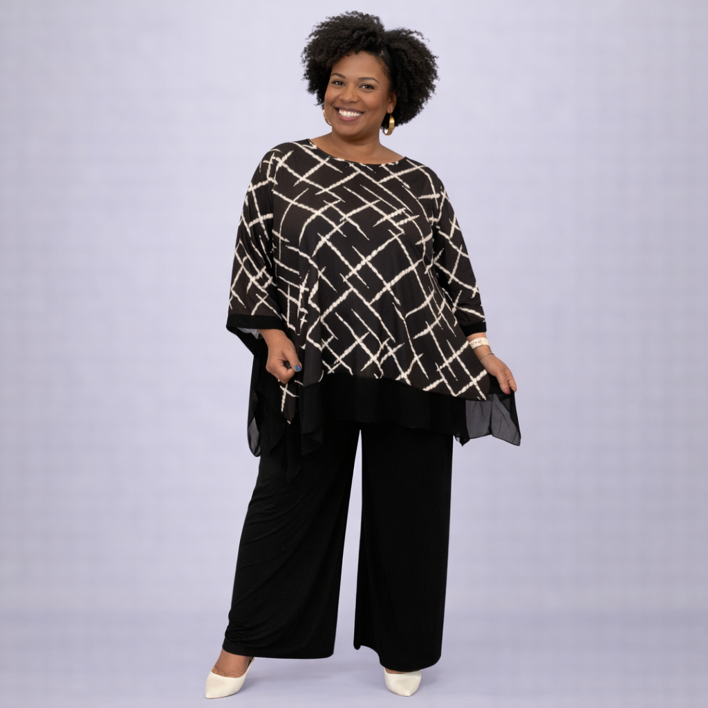 Abstract Lines Two Piece Outfit Set with Palazzo Trousers