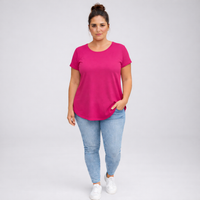 Plain Dipped Hem T-shirt with Roll Cap Sleeves