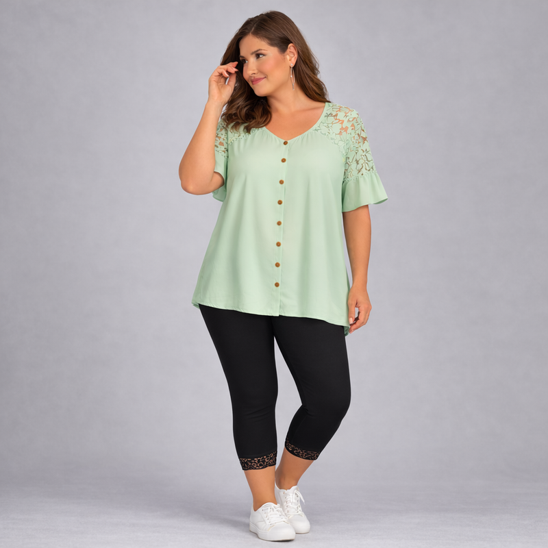 Lace Hem Soft Stretchy High Rise 3/4 Leg Leggings