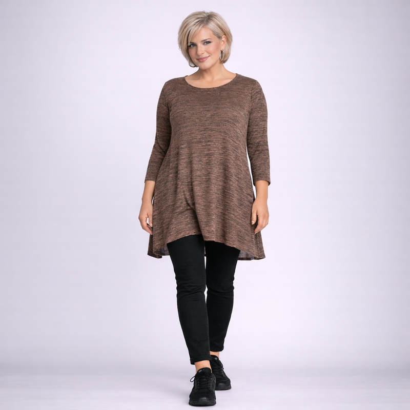 Plus‑Size Fleck Effect 3/4 Sleeve Swing Top