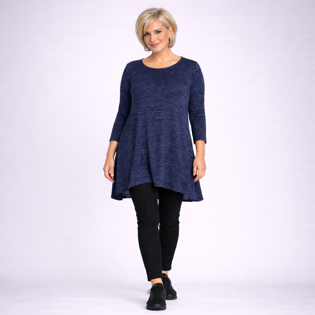Plus‑Size Fleck Effect 3/4 Sleeve Swing Top