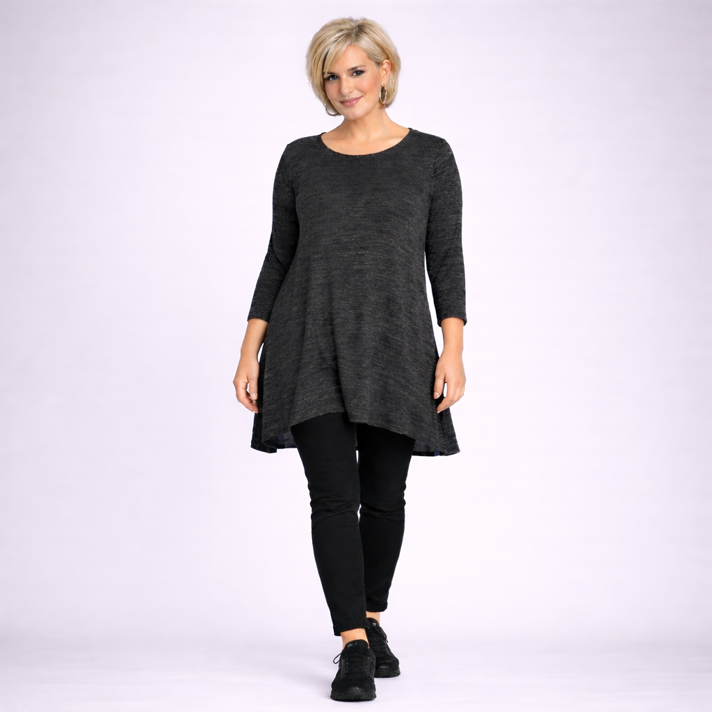 Plus‑Size Fleck Effect 3/4 Sleeve Swing Top