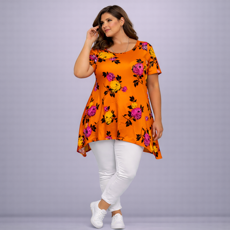 Peony Slinky Hanky Hem Swing Top