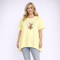 Oversized Dipped Hem Beaded Rabbit Short Sleeve T-shirt