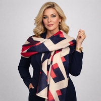 Soft Luxury Feel Beige Magenta Geometric Scarf