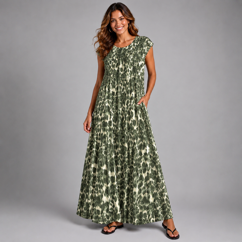 Pleated Leopard Print Maxi Dress