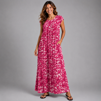 Pleated Leopard Print Maxi Dress