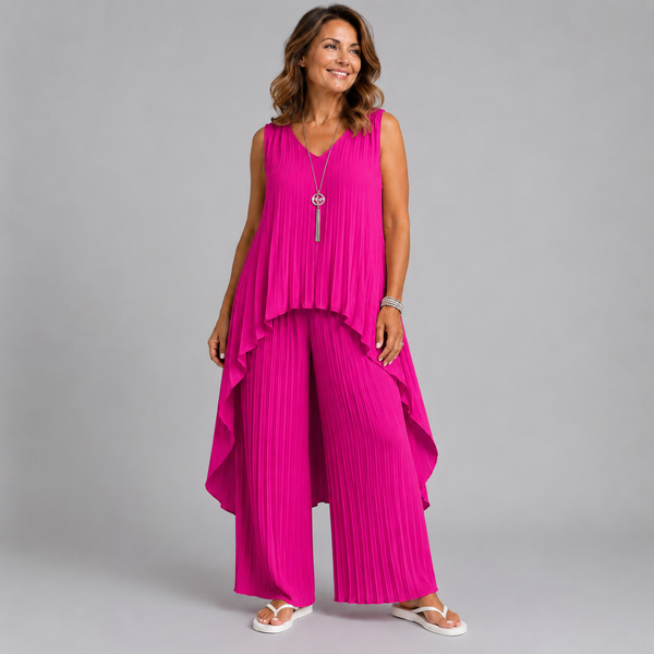 Pleated 2 Piece Outfit Set with Long Dipped Hem