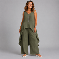 Pleated 2 Piece Outfit Set with Long Dipped Hem