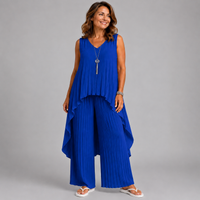 Pleated 2 Piece Outfit Set with Long Dipped Hem