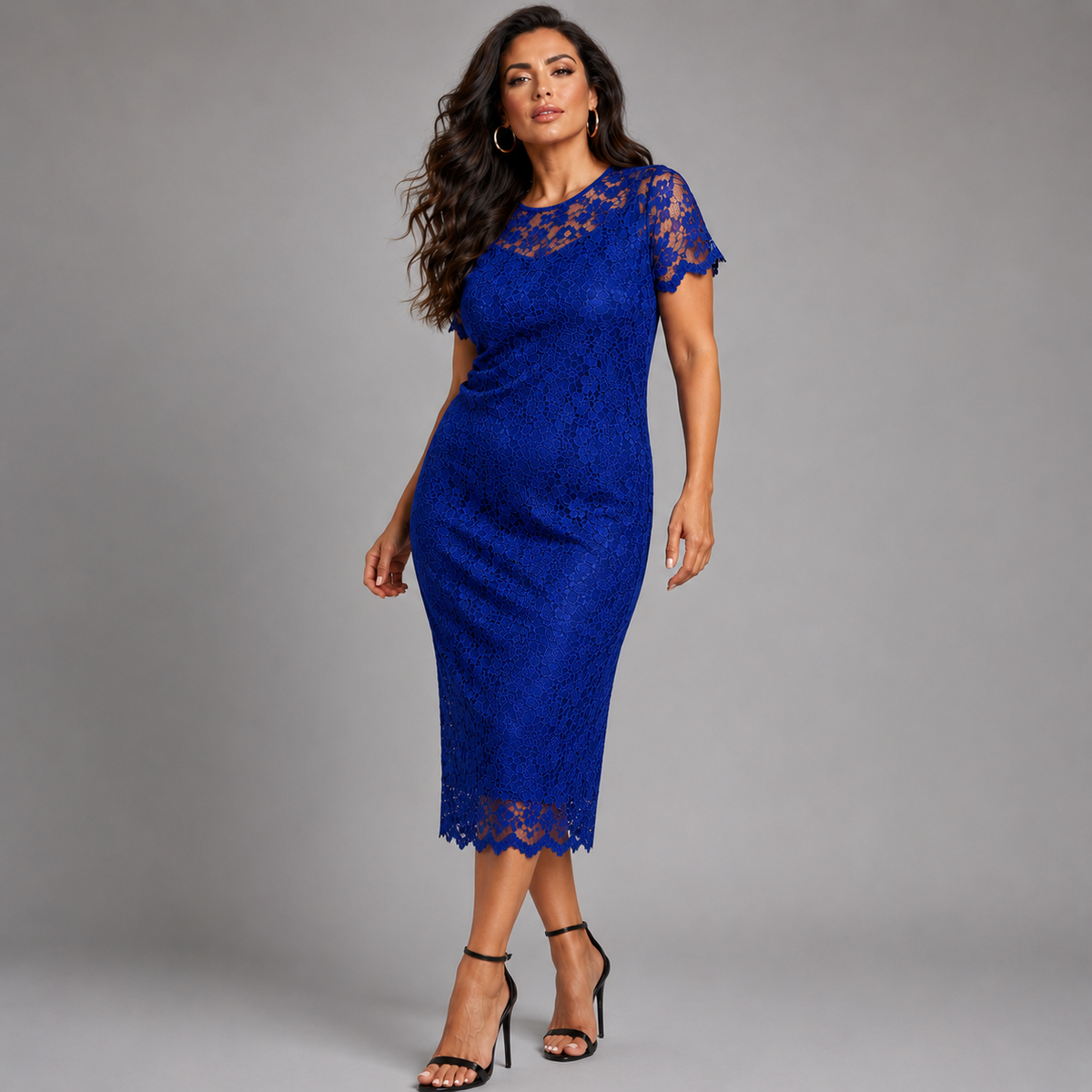 Short Sleeve Sweetheart Neck Lace Fitted Shift Dress