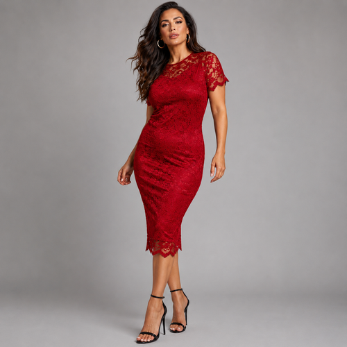 Short Sleeve Sweetheart Neck Lace Fitted Shift Dress