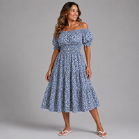 Ditsy Floral print  elastic waist gypsy Dress