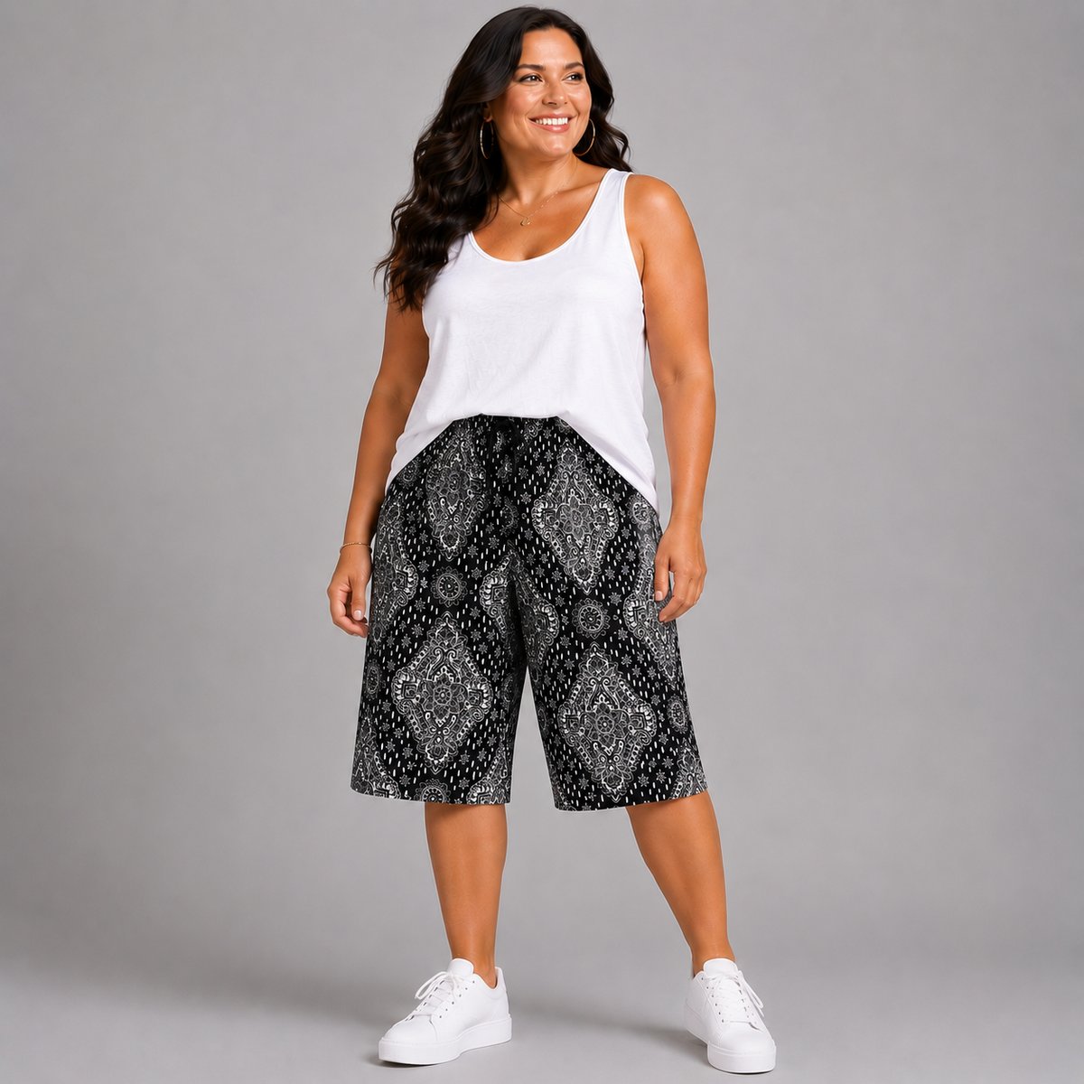 Moroccan Tile Print Elastic Waist Culottes
