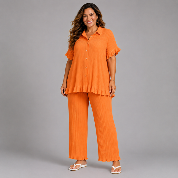 Pleated 2 Piece Outfit Set with Frilled Hem