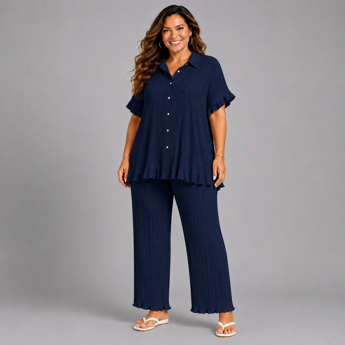 Pleated 2 Piece Outfit Set with Frilled Hem