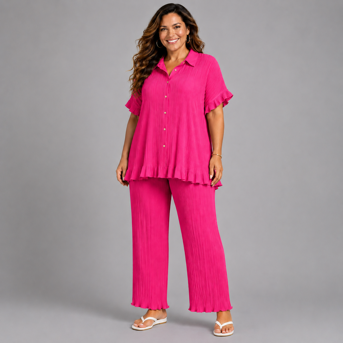 Pleated 2 Piece Outfit Set with Frilled Hem