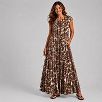 Pleated Leopard Print Maxi Dress