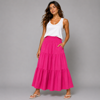 Smocked Elastic Waist layered Maxi Skirt