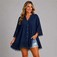 Loose-Fit Blouse with Crochet Hem & Sleeves