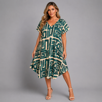 Abstract Print Loose Fitting V Neck Dress