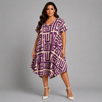 Abstract Print Loose Fitting V Neck Dress