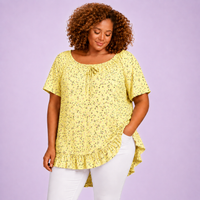 Floral Elastic Neck Short Sleeve Top