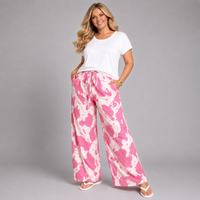 Cow Print Wide Leg Palazzo Trousers with Tie Belt