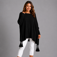 Slash Neck Oversized Jumper with Tassel Detail