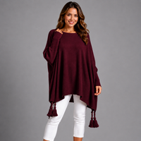 Slash Neck Oversized Jumper with Tassel Detail