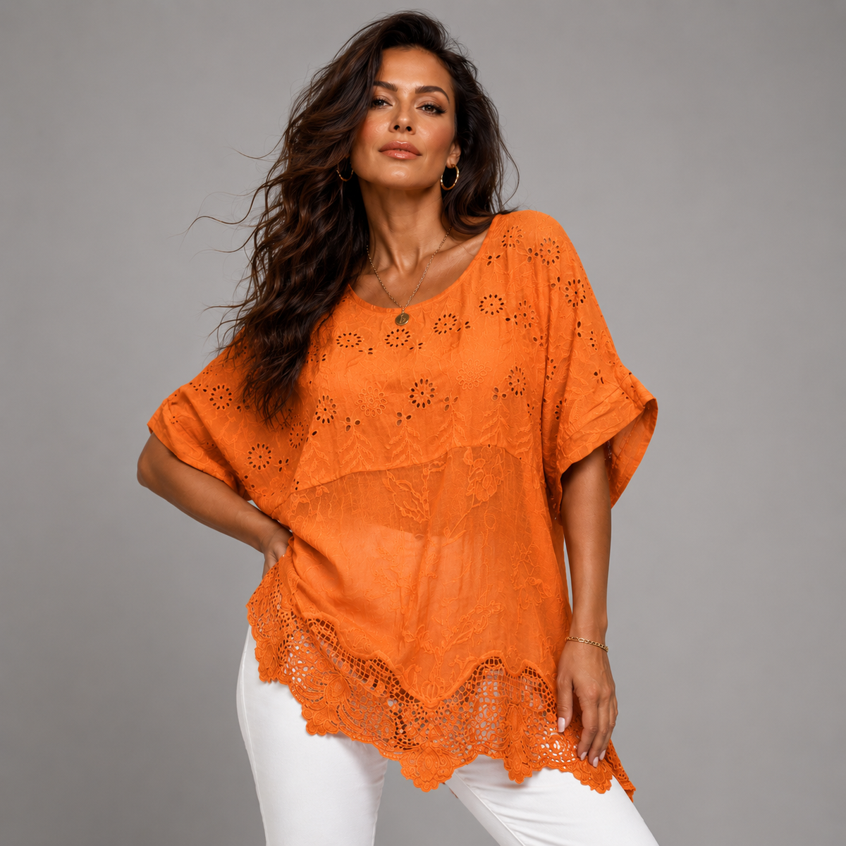 Cotton Lace Hem Blouse