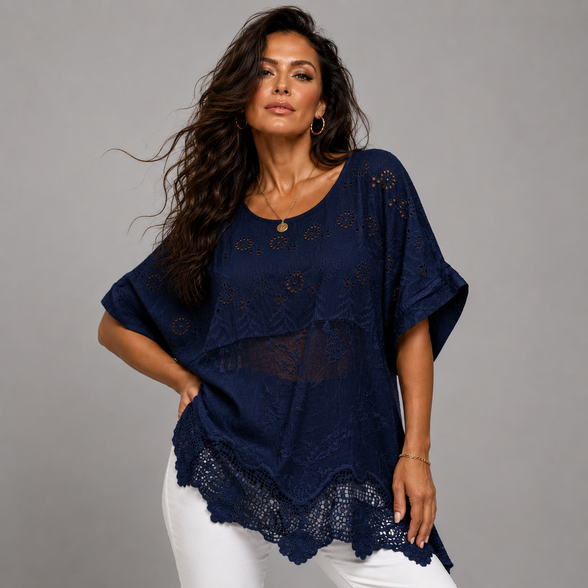 Cotton Lace Hem Blouse