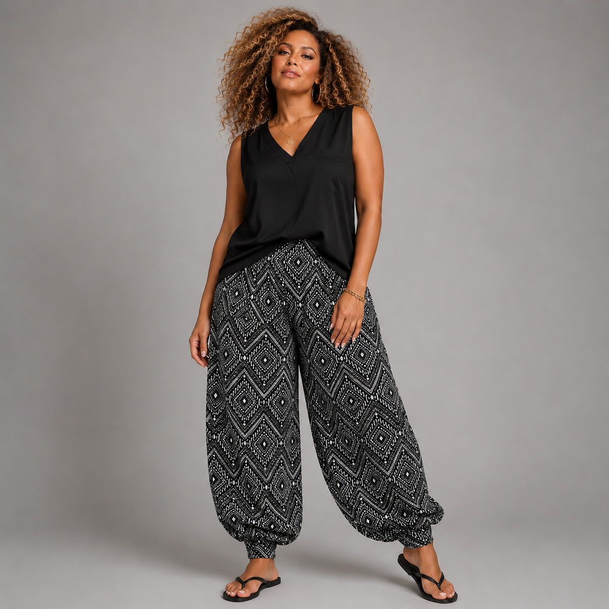 Black Grey Diamond High Rise Harem Pants Ali Baba Trousers