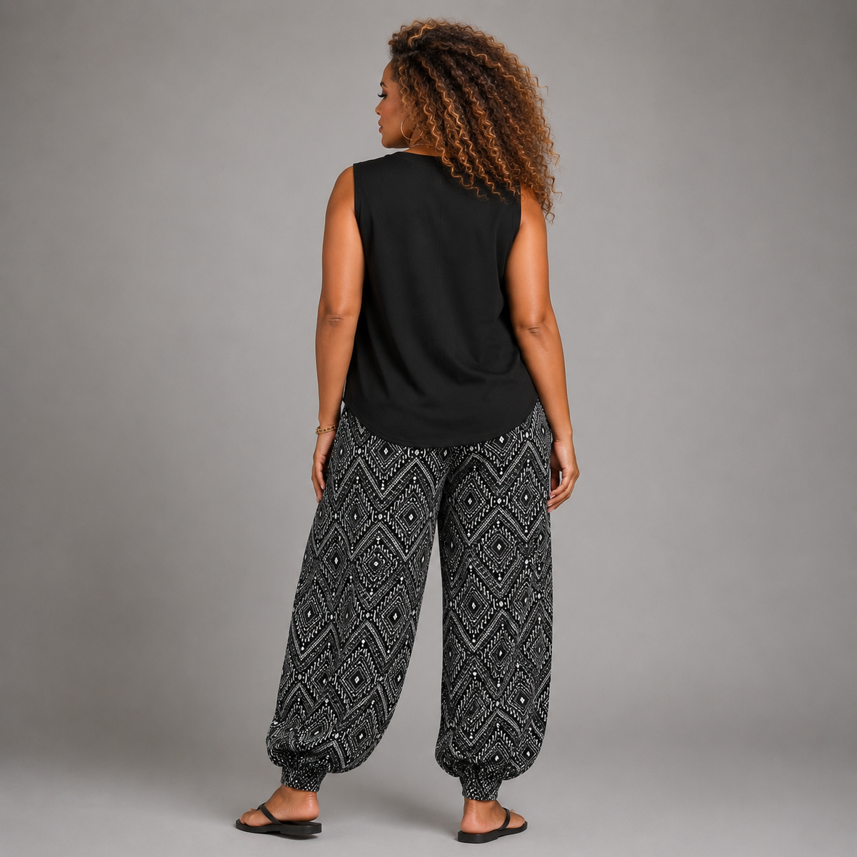 Black Grey Diamond High Rise Harem Pants Ali Baba Trousers