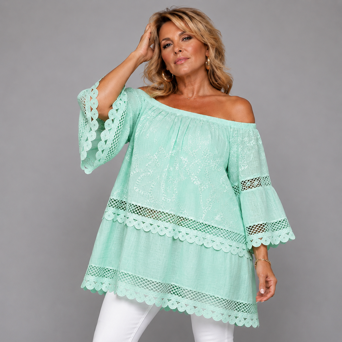 Loose Fitting Long Blouse with Bell Sleeves