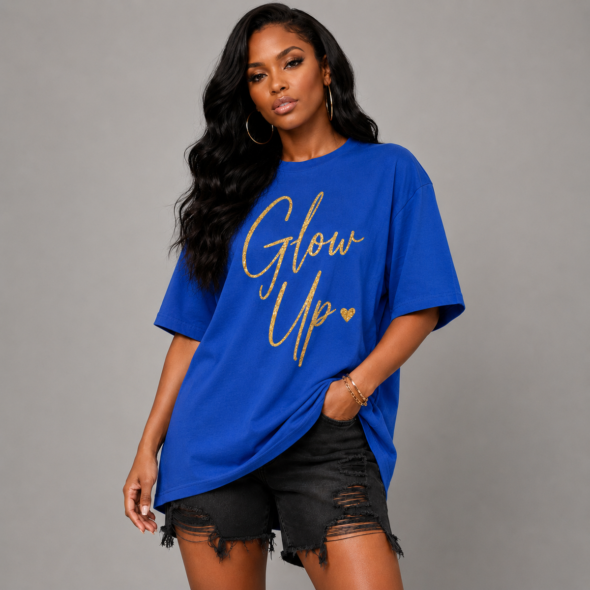 Long T-shirt with Gold Glow Up Print