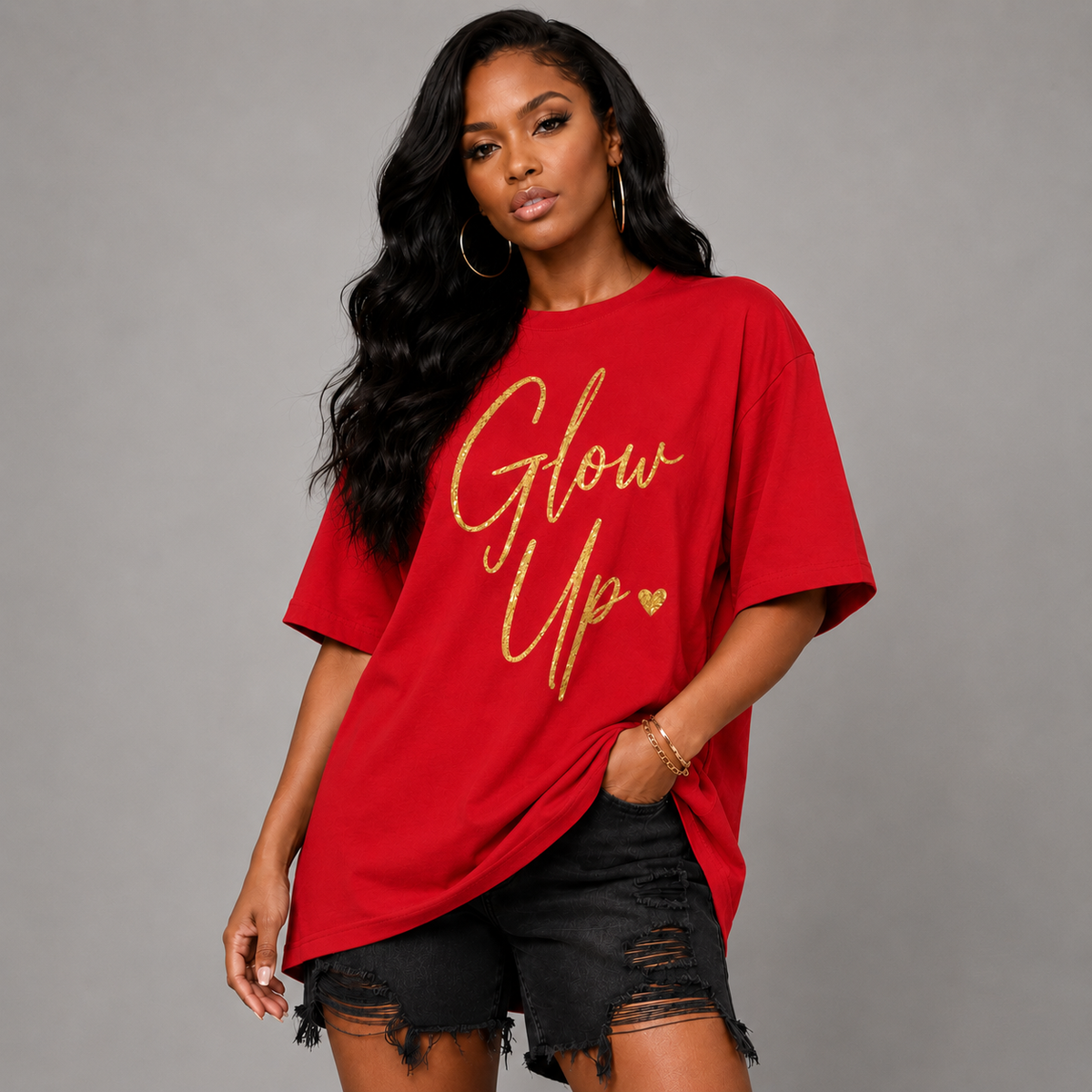 Long T-shirt with Gold Glow Up Print