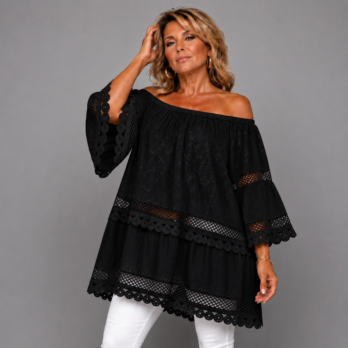 Loose Fitting Long Blouse with Bell Sleeves