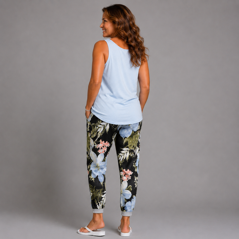 Navy & Sky Blue Floral Joggers with Pockets