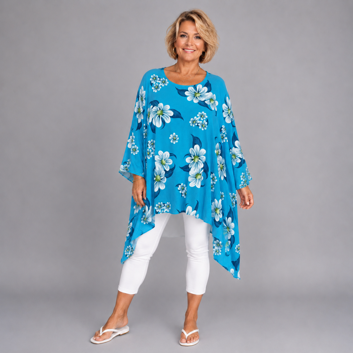 Floral Oversized Kaftan / Blouse with Sequin Cuffs