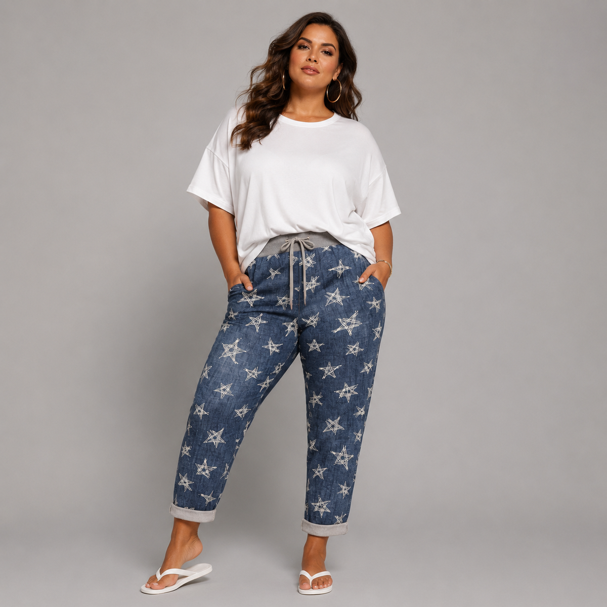 Stonewashed Blue Star Print Joggers