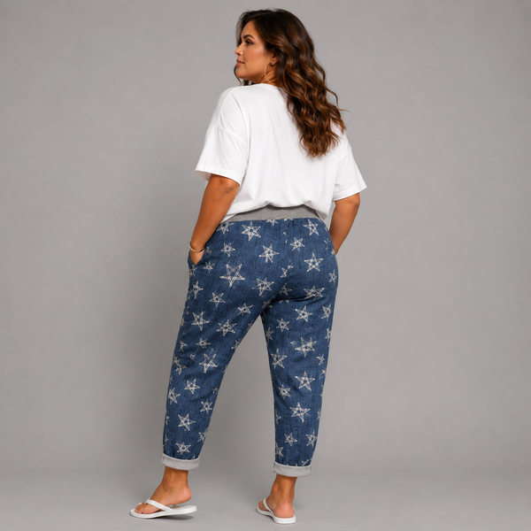 Stonewashed Blue Star Print Joggers
